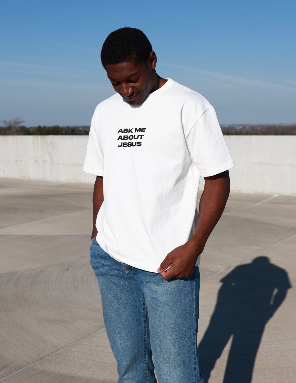 Ask Me About Jesus — 1 Peter 3:15 Heavyweight Tee