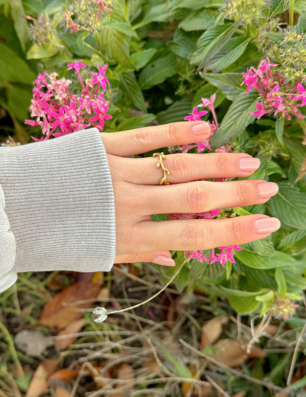 Dainty Olive Branch Ring — Peace