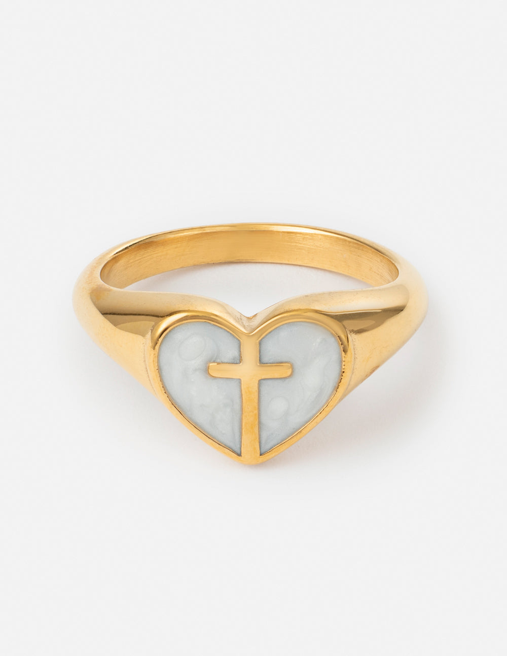 Enamel Heart Cross Ring — Faith & Love