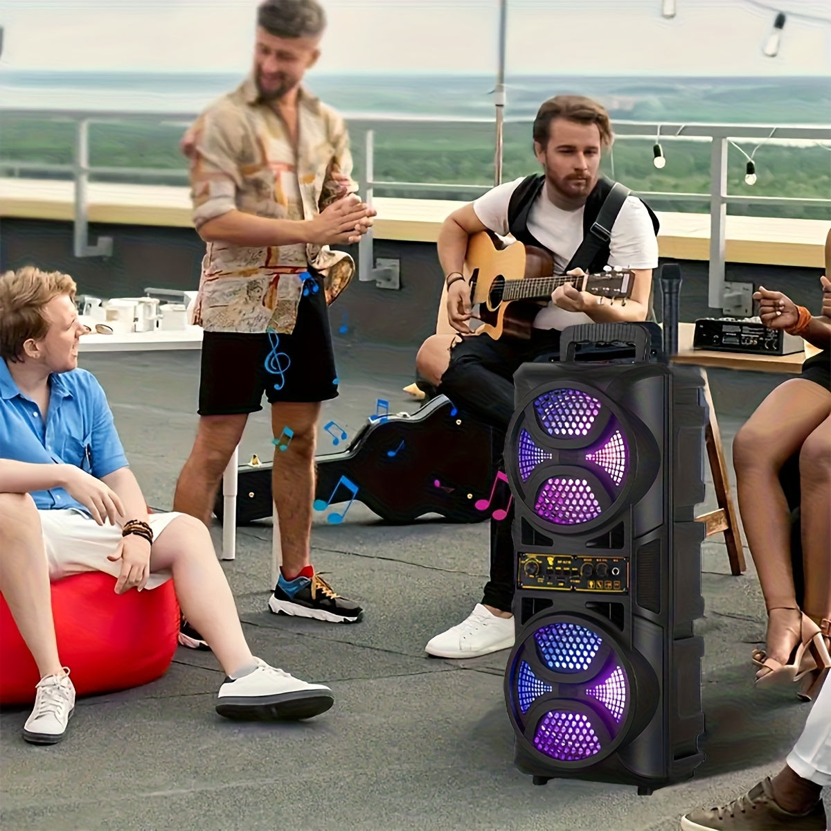 Portable Bluetooth Speaker with Subwoofer & Dual 6.5" LED Woofers