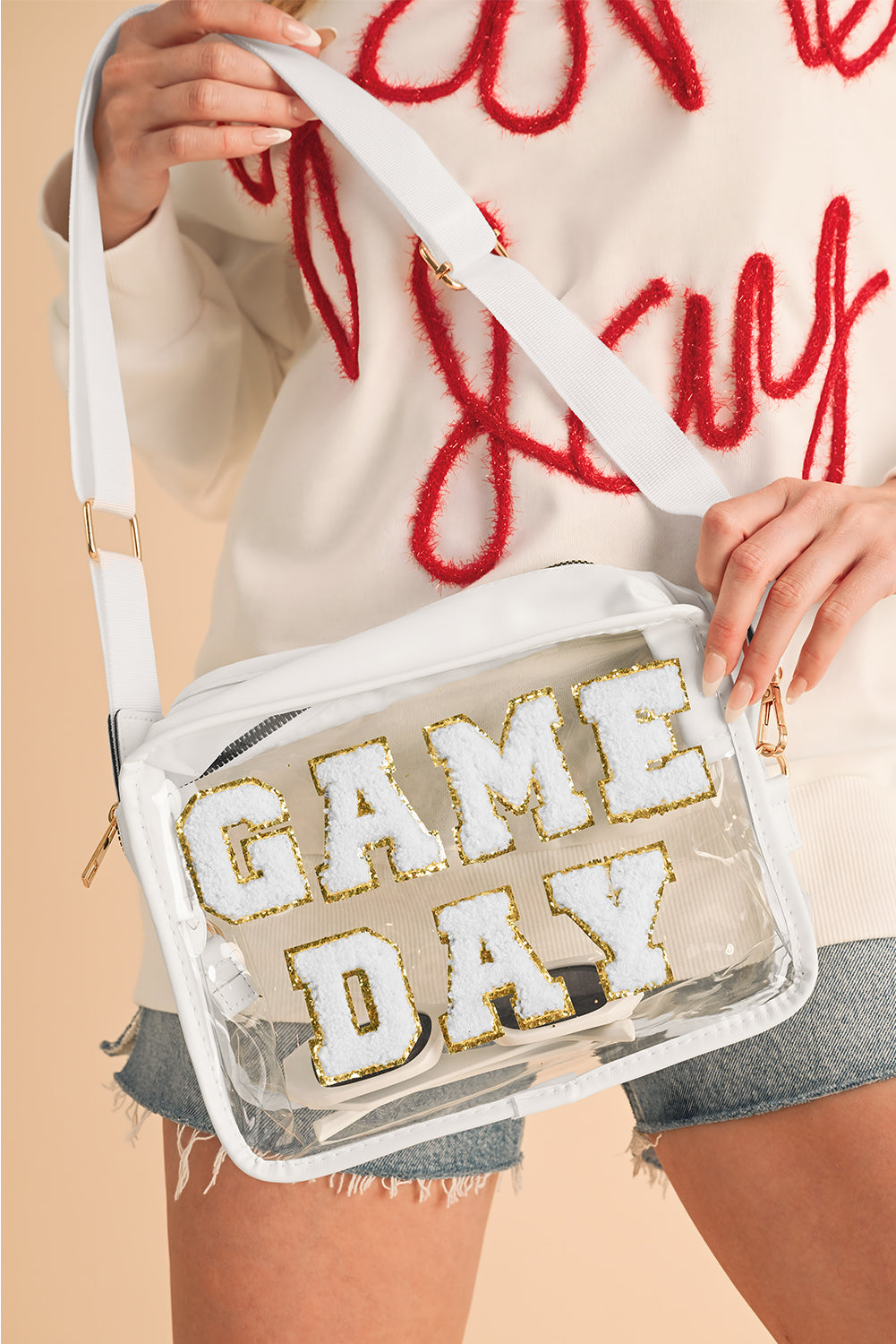 Black Clear PVC Game Day Shoulder Bag