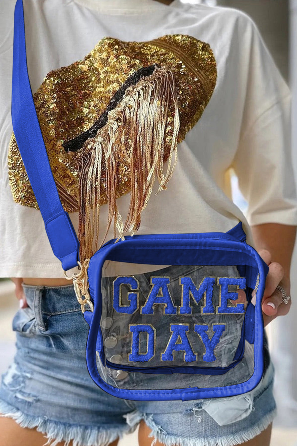 Black Clear PVC Game Day Shoulder Bag