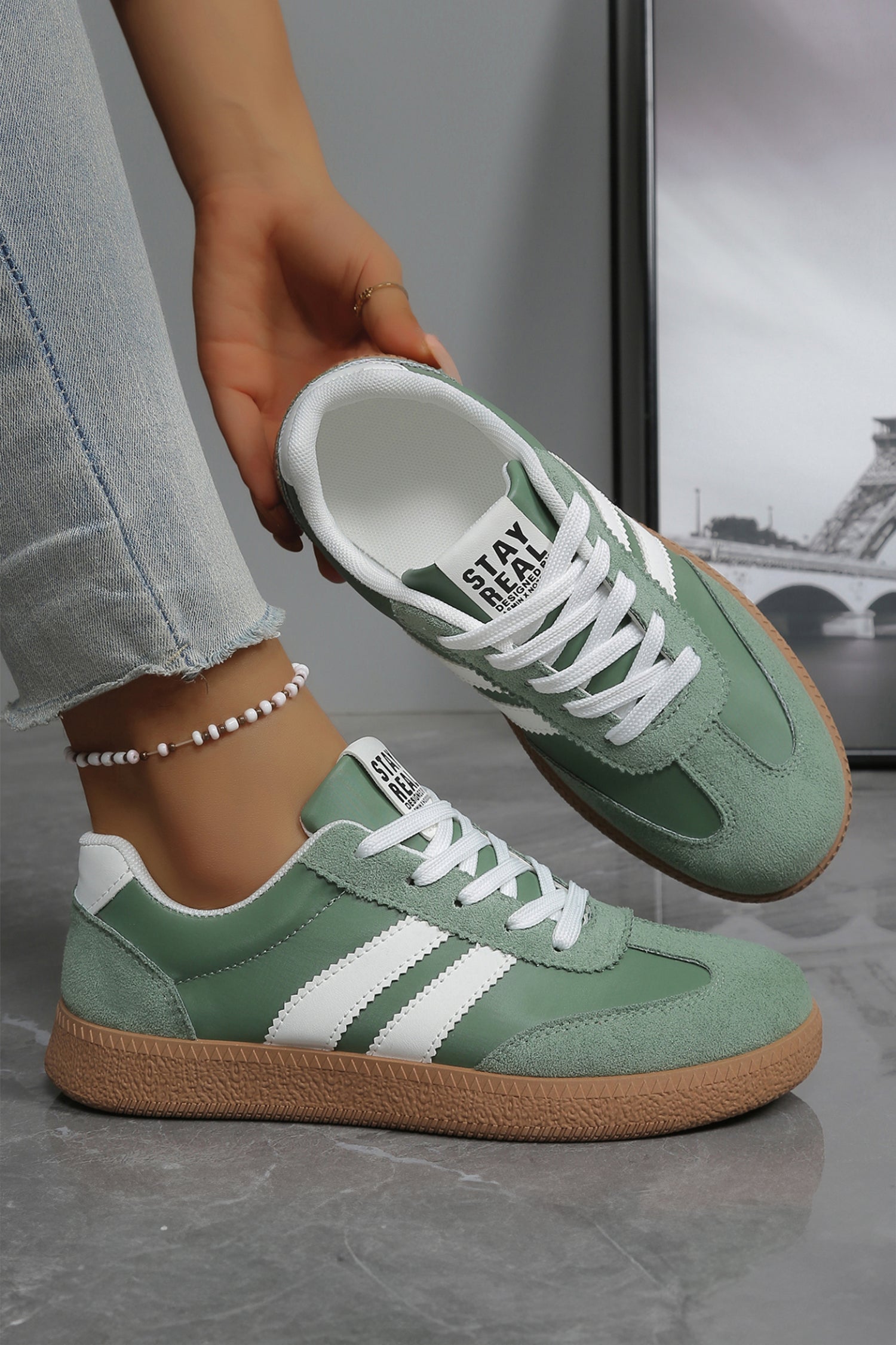 White Varsity Color Block Lace-Up Shoes
