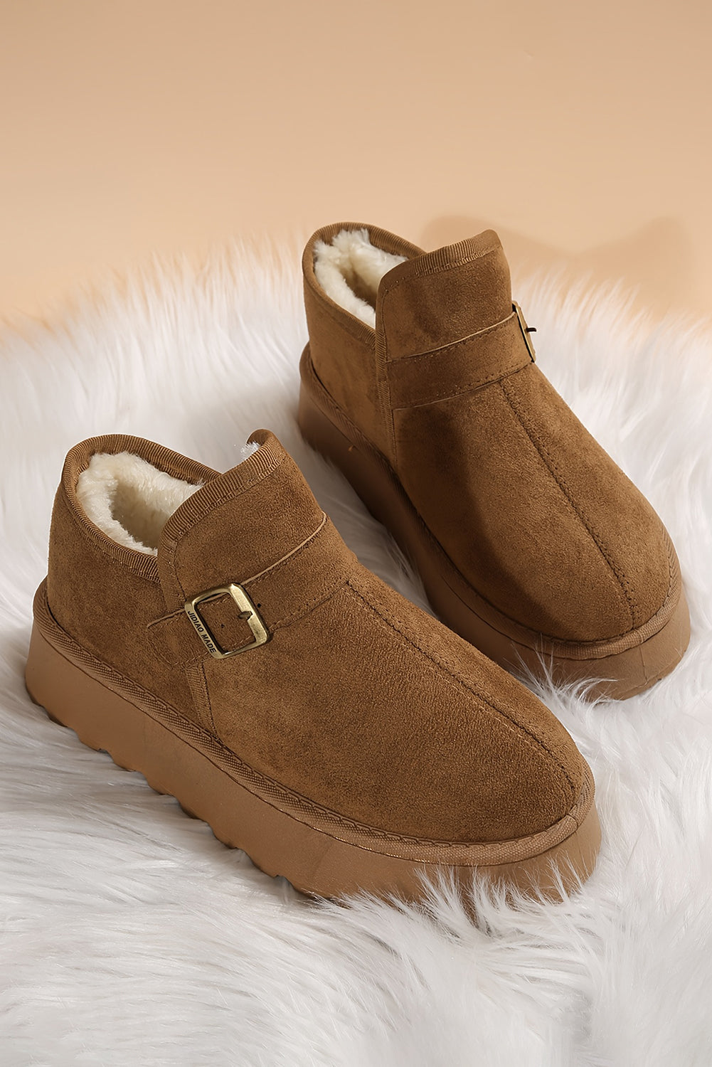 Coffee Buckle Platform Cozy Winter Boots