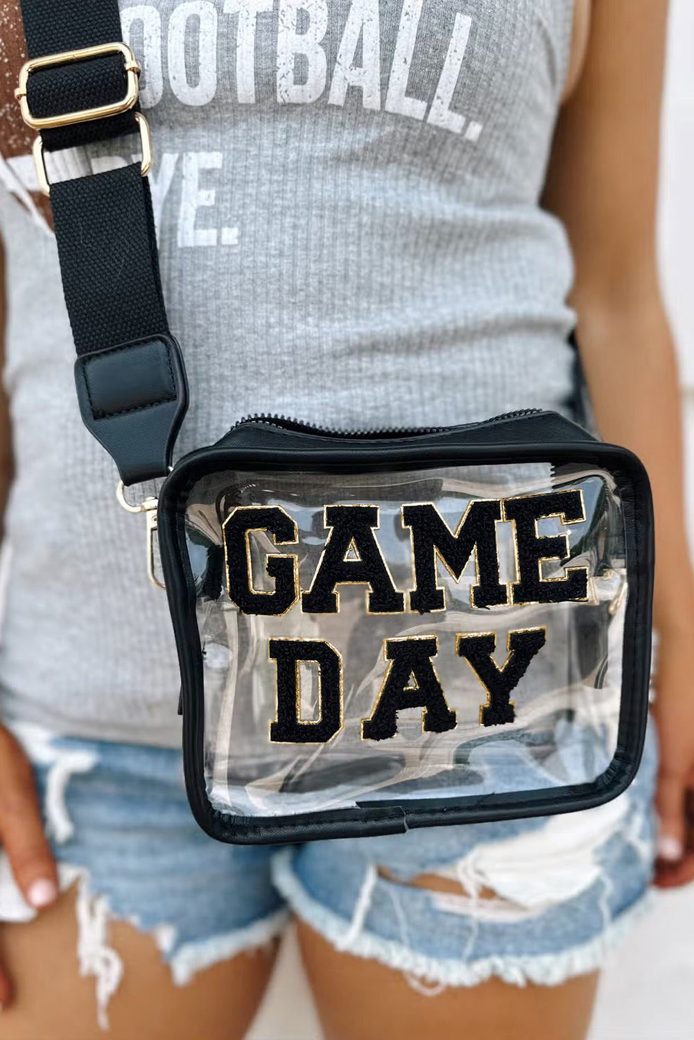 Black Clear PVC Game Day Shoulder Bag
