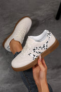 White Suede Leopard Color Block Lace-Up Casual Shoes
