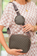 Coffee PU Leather Geometric Shoulder Bag with Wallet