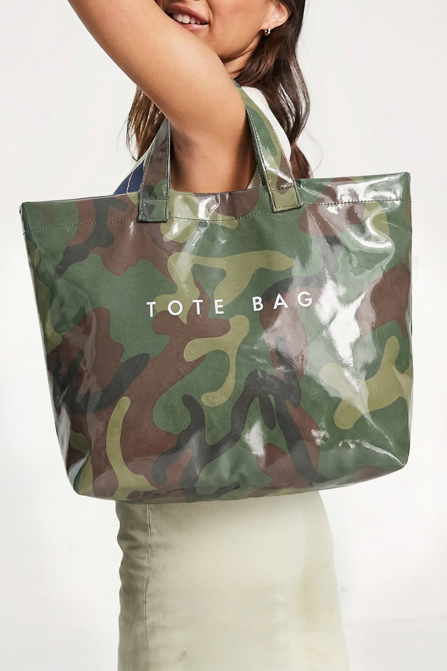 Black Checkered Glossy PU Leather Tote Bag