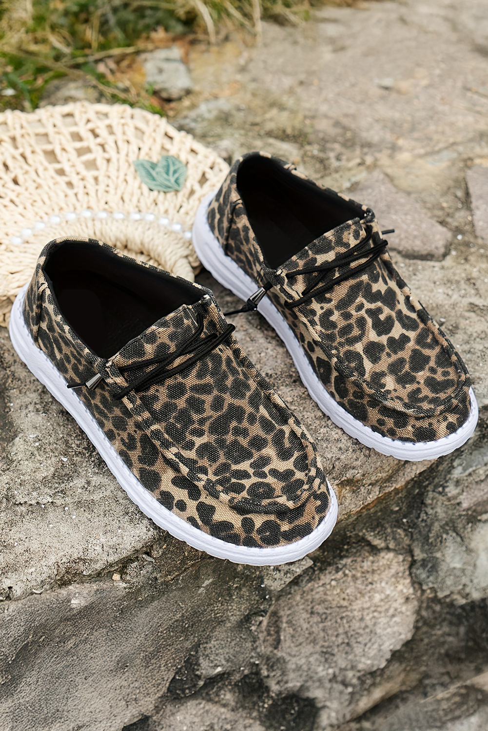 Coffee Leopard Print Canvas Lace-Up Shoes