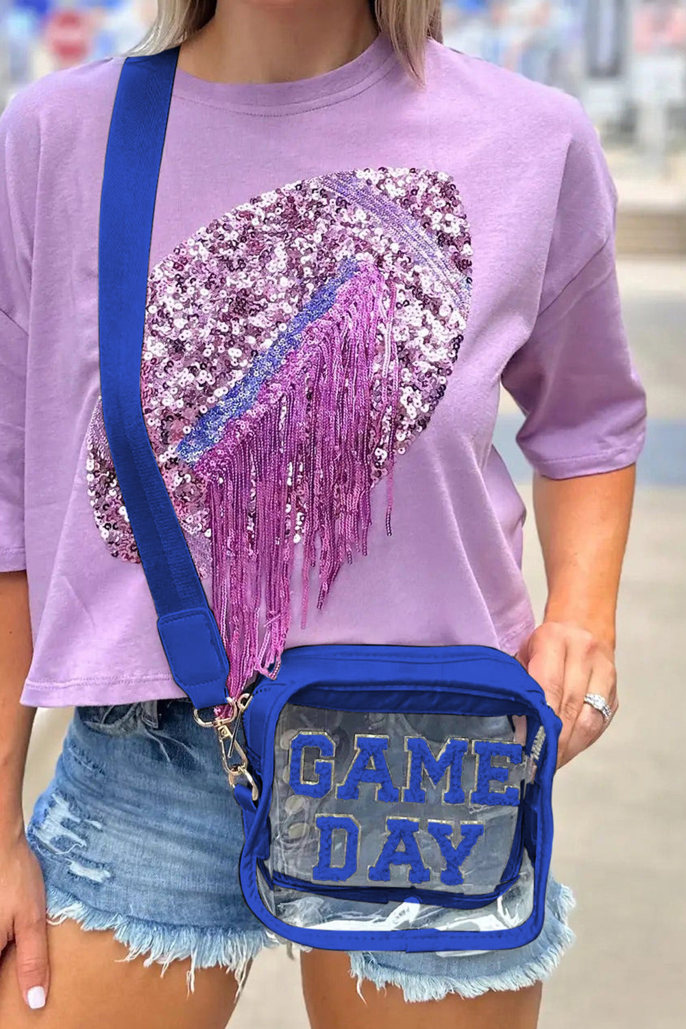 Black Clear PVC Game Day Shoulder Bag