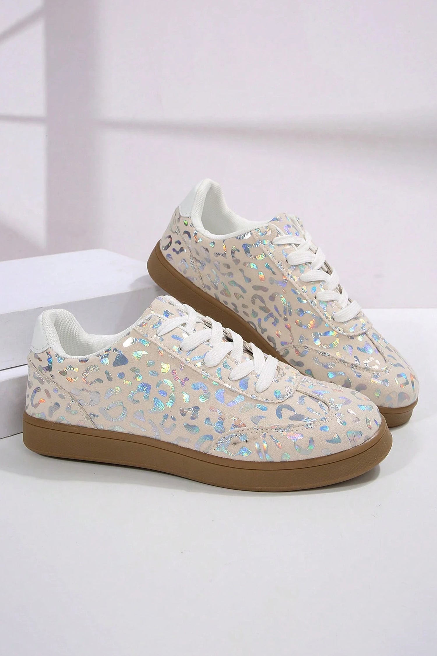 White Shiny Leopard Print Training Shoes
