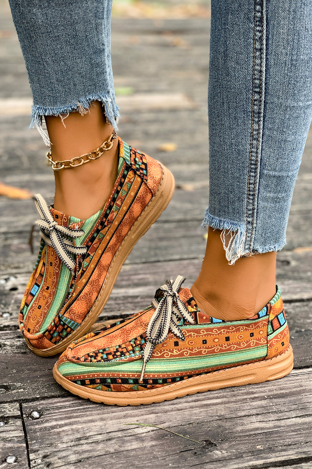 Mustard Ethnic Print Comfort Loafers