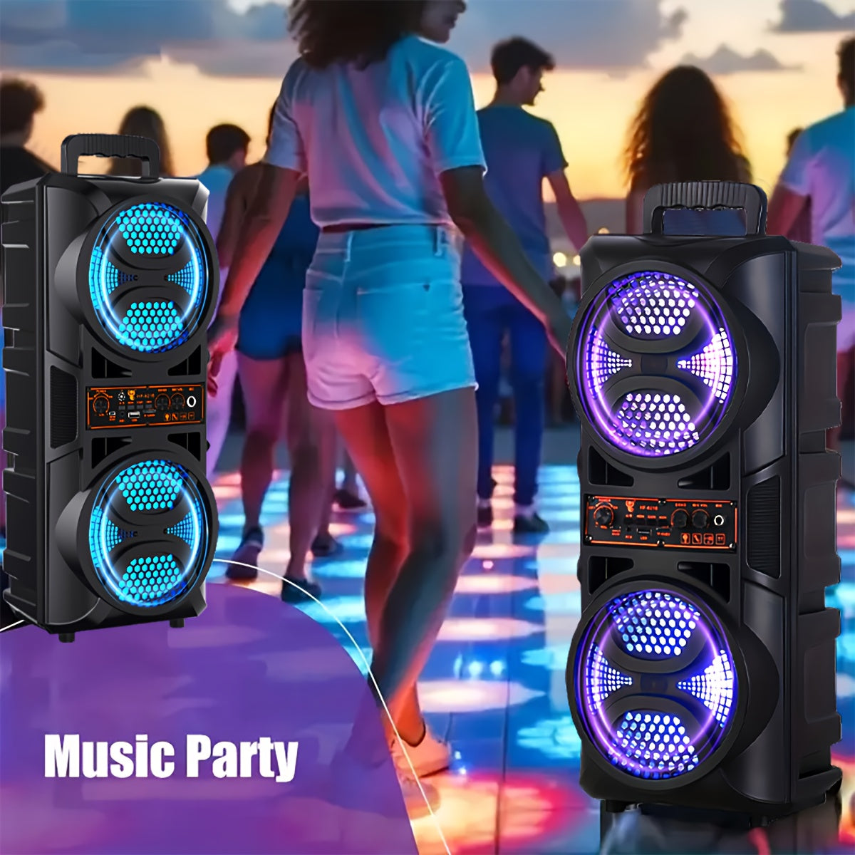 Portable Bluetooth Speaker with Subwoofer & Dual 6.5" LED Woofers