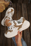 White Rhinestone Color Block Lace-Up Breathable Sneakers
