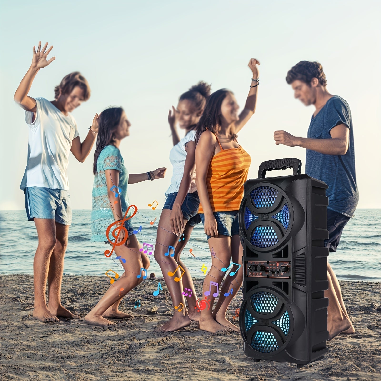 Portable Bluetooth Speaker with Subwoofer & Dual 6.5" LED Woofers