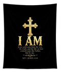 Golden Cross — Biblical Quote Christian Tapestry