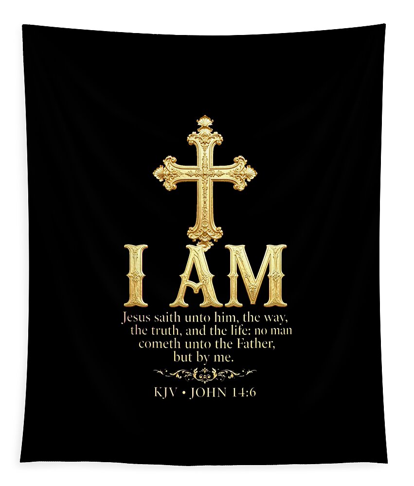 Golden Cross — Biblical Quote Christian Tapestry