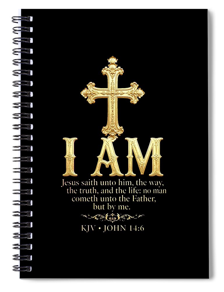 Golden Cross with Biblical Quote — Spiral Notebook
