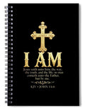 Golden Cross with Biblical Quote — Spiral Notebook