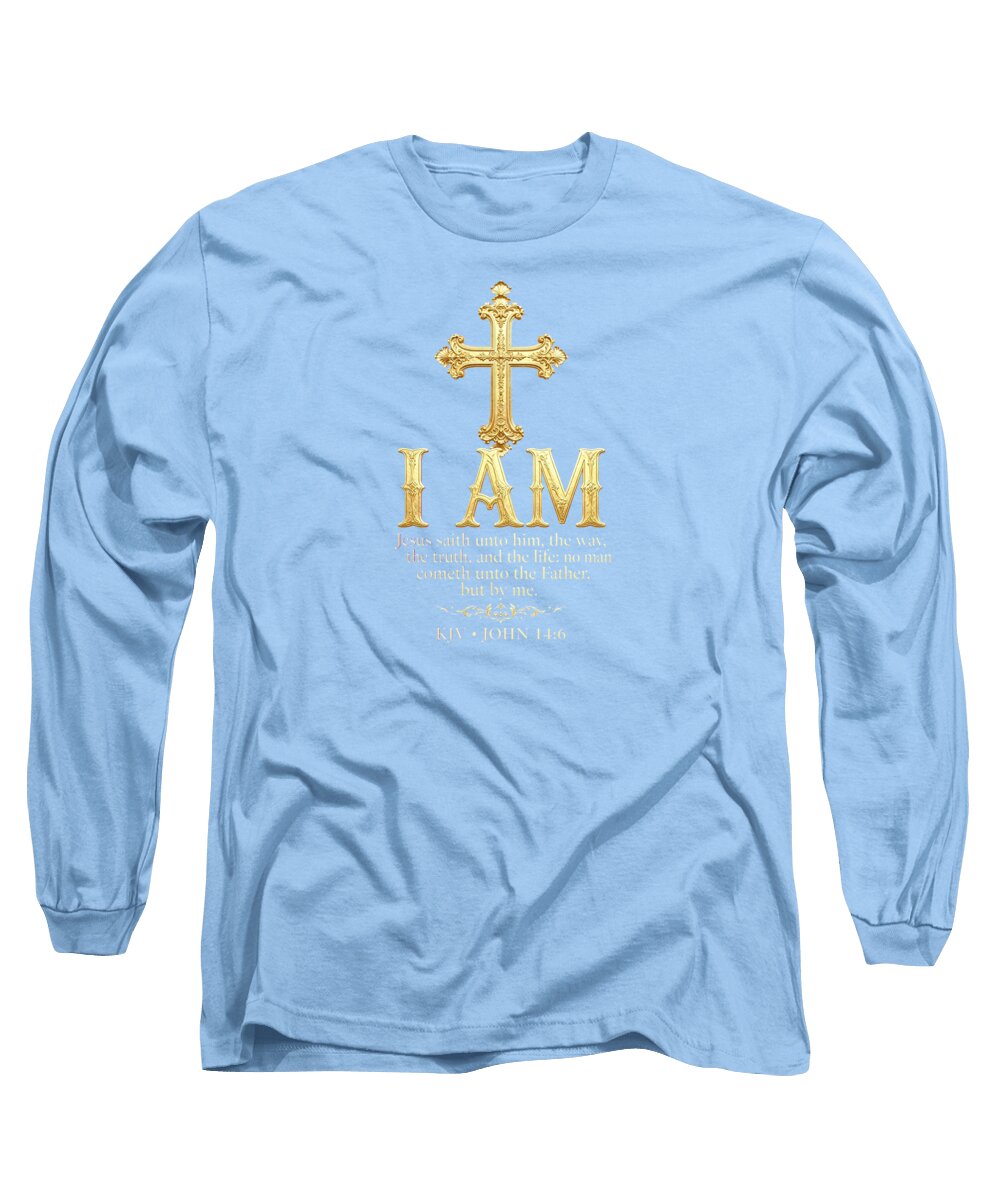 Golden cross biblical quote long sleeve shirt detail