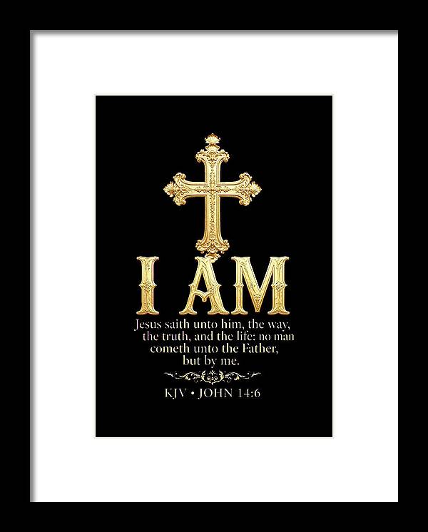 Golden Cross with Biblical Quote — Framed Print