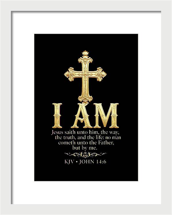 Golden Cross with Biblical Quote — Framed Print