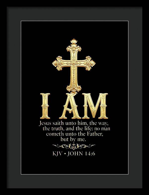 Golden Cross with Biblical Quote — Framed Print