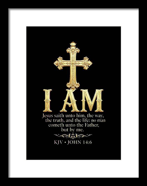 Golden Cross with Biblical Quote — Framed Print