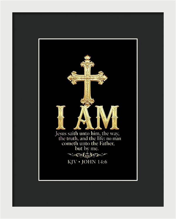 Golden Cross with Biblical Quote — Framed Print