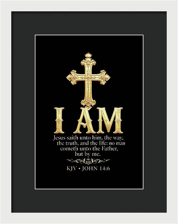 Golden Cross with Biblical Quote — Framed Print