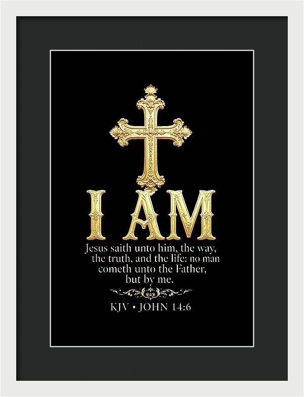 Golden Cross with Biblical Quote — Framed Print