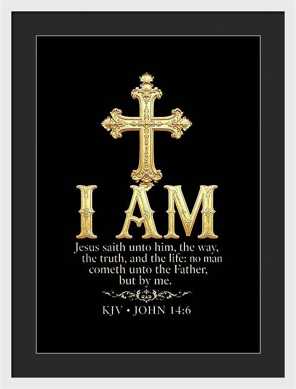 Golden Cross with Biblical Quote — Framed Print