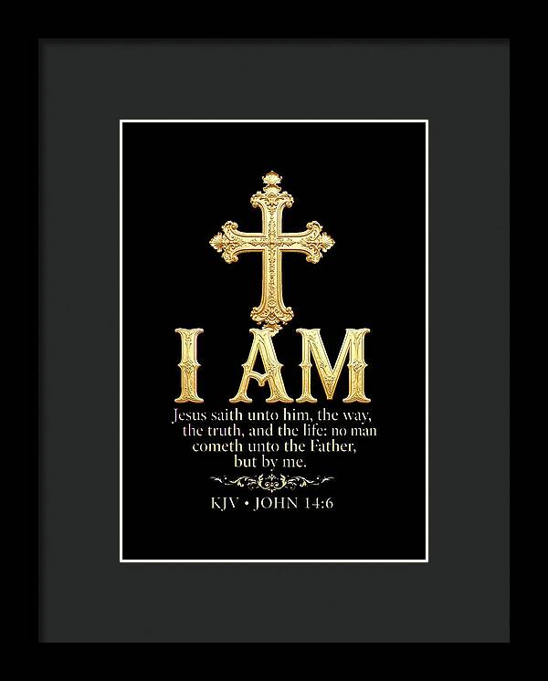 Golden Cross with Biblical Quote — Framed Print