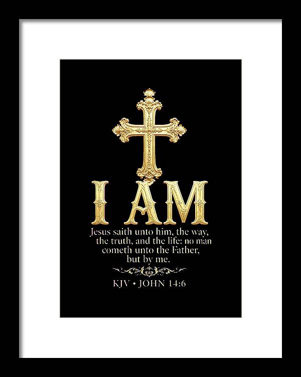 Golden Cross with Biblical Quote — Framed Print