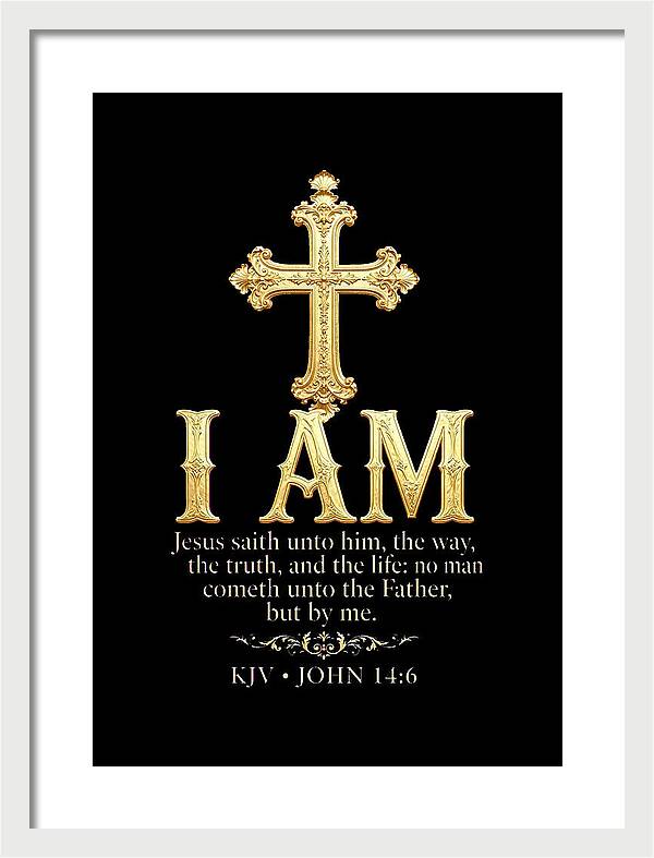 Golden Cross with Biblical Quote — Framed Print