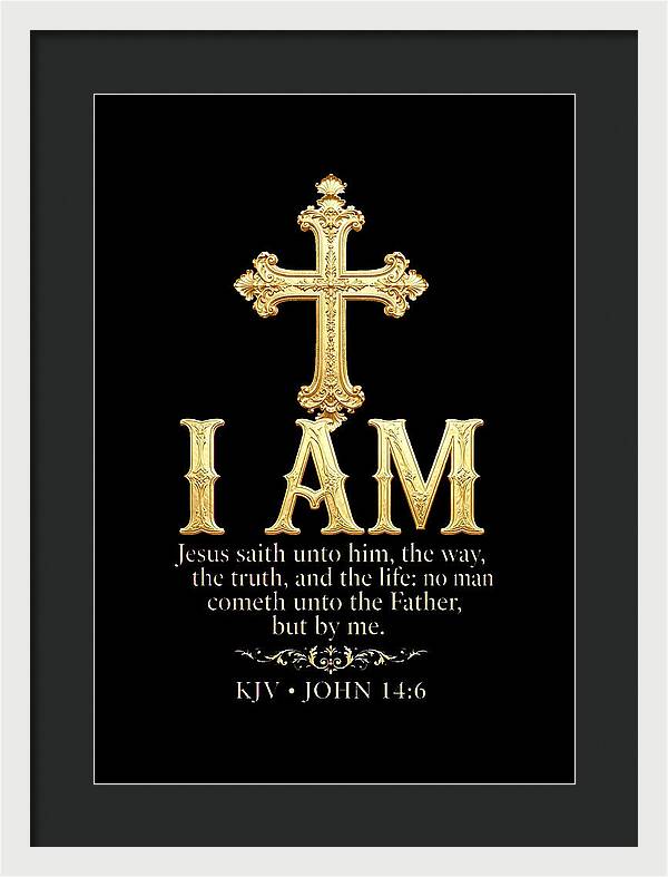 Golden Cross with Biblical Quote — Framed Print