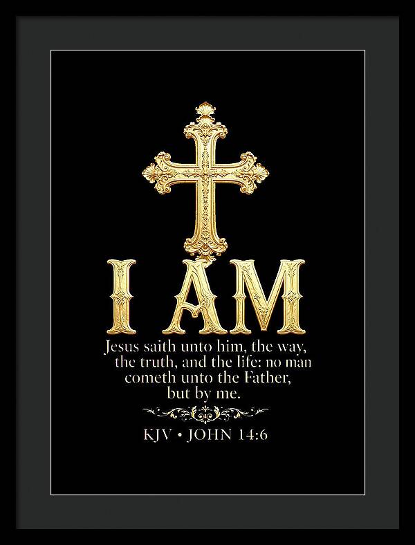 Golden Cross with Biblical Quote — Framed Print