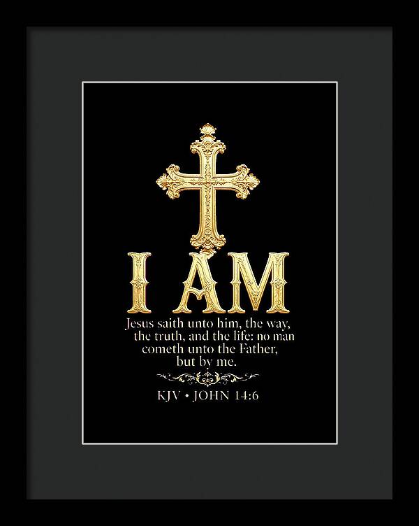 Golden Cross with Biblical Quote — Framed Print
