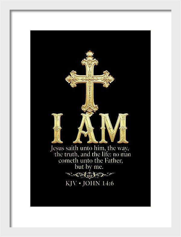 Golden Cross with Biblical Quote — Framed Print