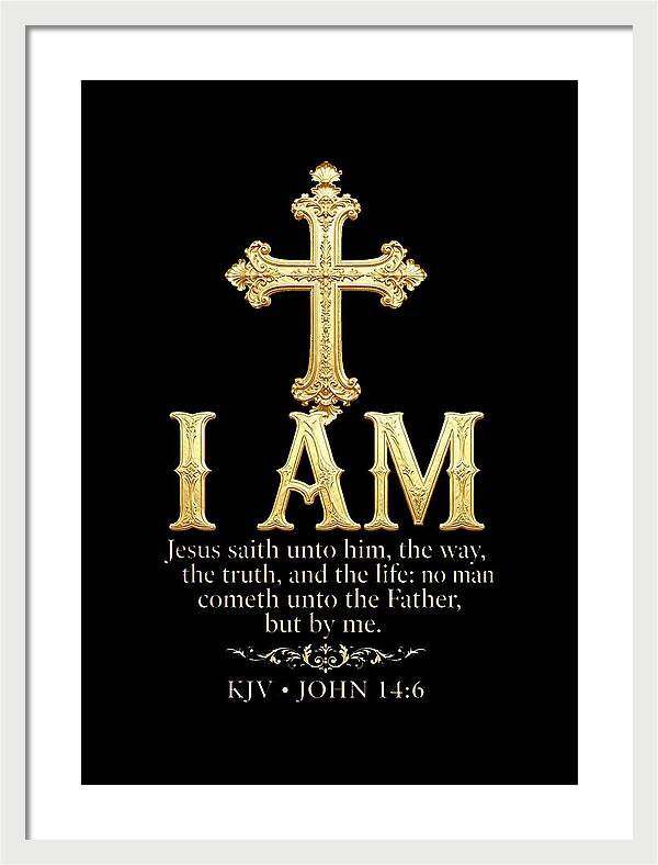 Golden Cross with Biblical Quote — Framed Print