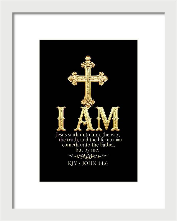 Golden Cross with Biblical Quote — Framed Print
