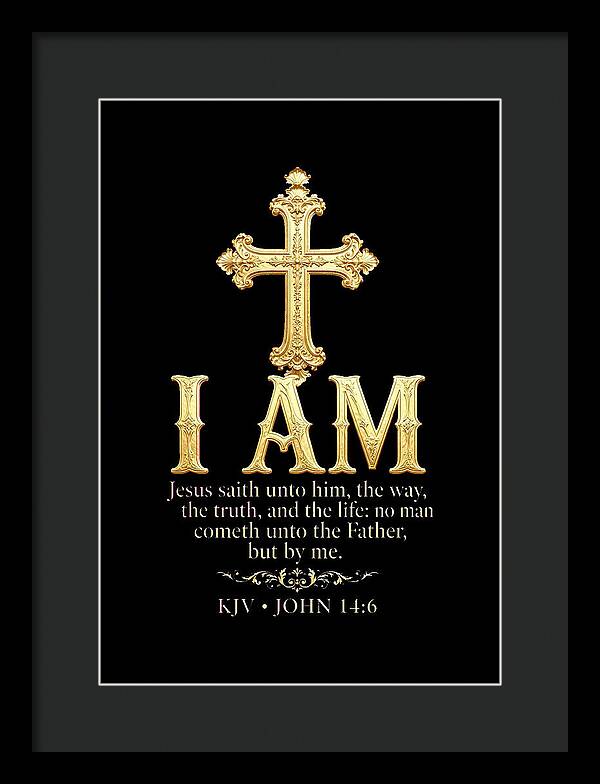 Golden Cross with Biblical Quote — Framed Print