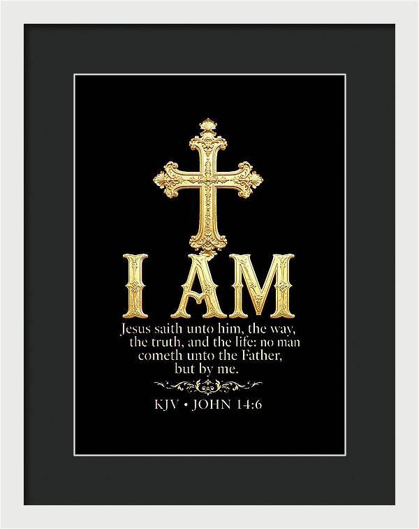 Golden Cross with Biblical Quote — Framed Print