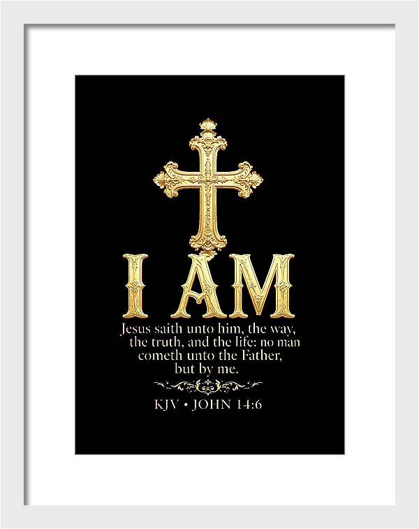 Golden Cross with Biblical Quote — Framed Print