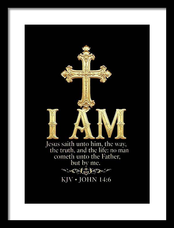 Golden Cross with Biblical Quote — Framed Print