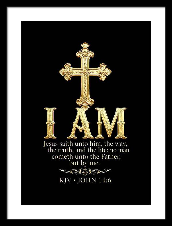 Golden Cross with Biblical Quote — Framed Print
