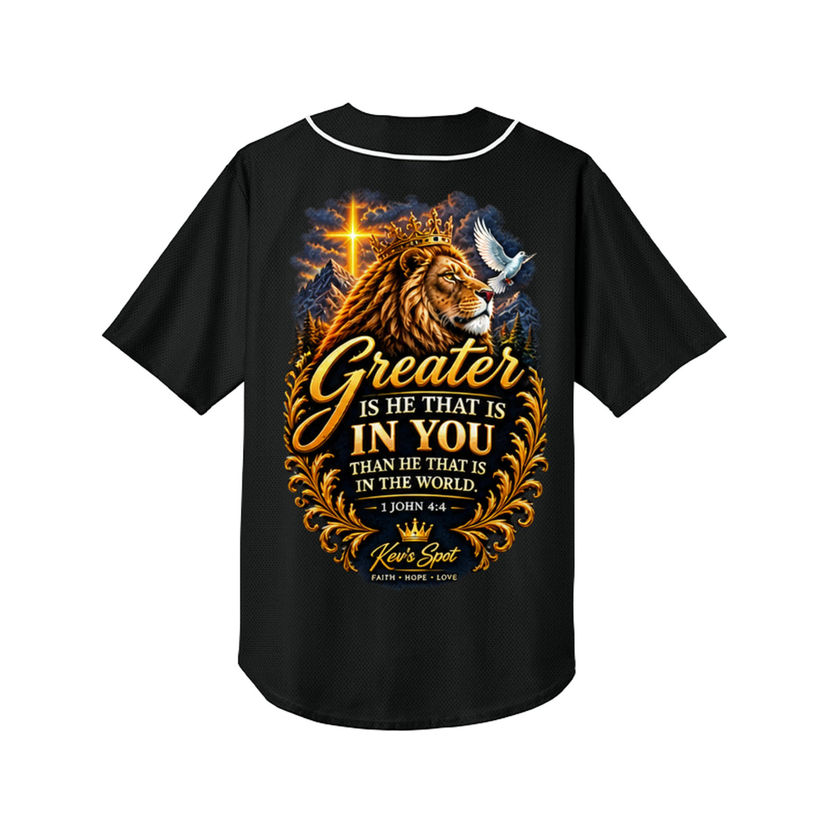 1 John 4:4 Christian baseball jersey back