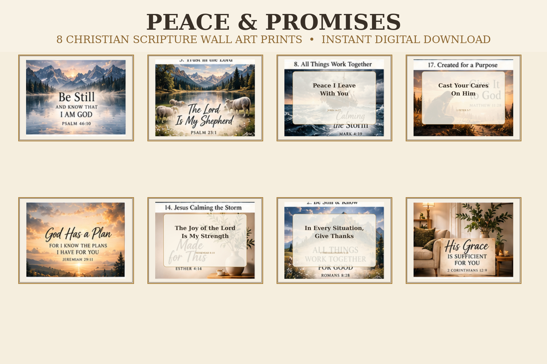 Peace & Promises Print Set — 8 Christian Scripture Wall Art Prints