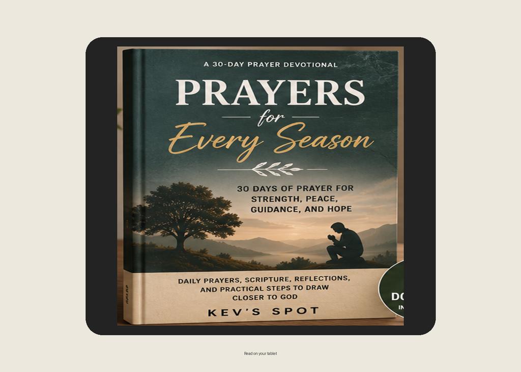 Prayers for Every Season devotional on tablet