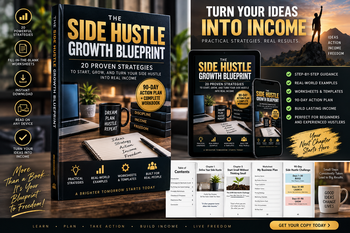 The Side Hustle Growth Blueprint ebook cover and marketing mockup
